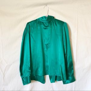 🌱 100% Silk Green Vintage 80s Blouse